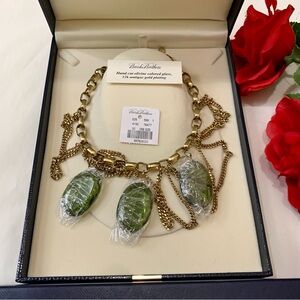 Brand New Brooks brothers handcut olivine colored glass 12k gold plating